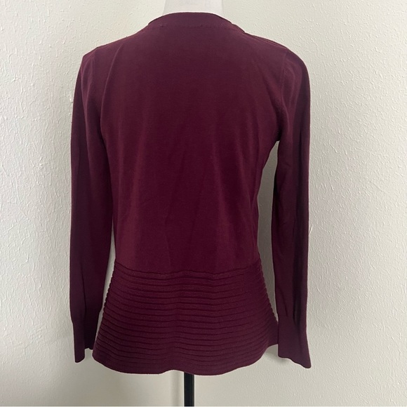 Loft Women’s XS Drape Open Front Cardigan Sweater Long Sleeve Plum/Maroon Office - Picture 5 of 8